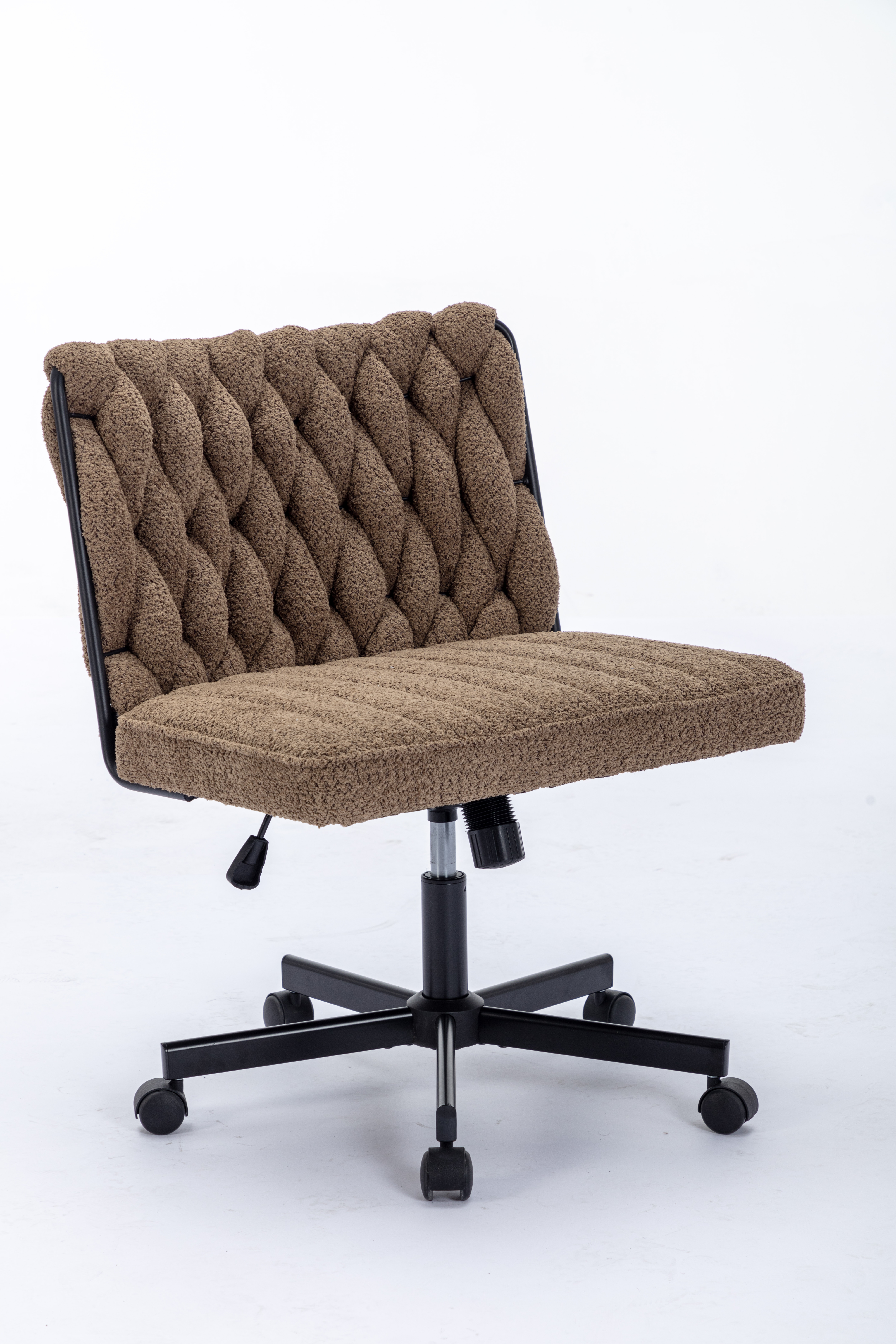 Criss Cross Legged Office Desk Chair With Wheels, Modern Armless Desk Chair With Wide Seat, Home Office Chairs For Work, Meditation, Vanity,Brown_voghion.com